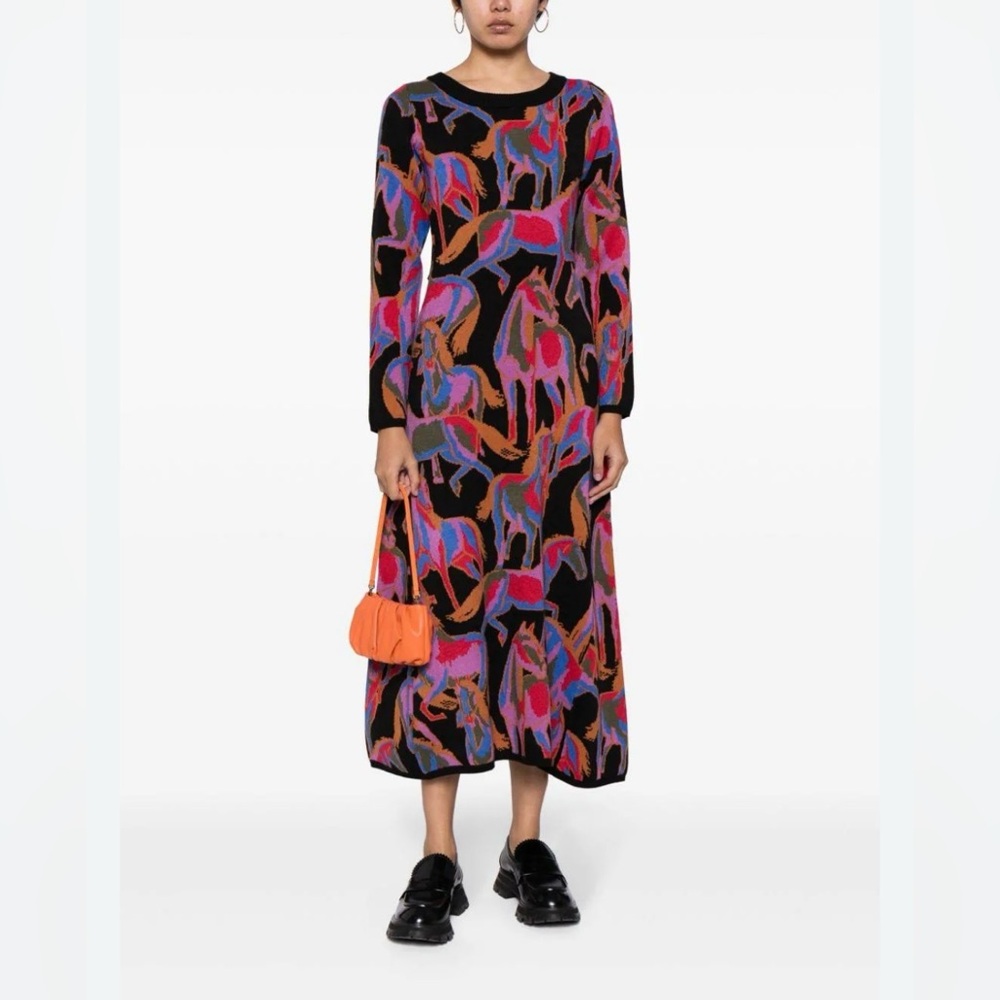 Farm Rio Black Cut Out Knit Midi Dress